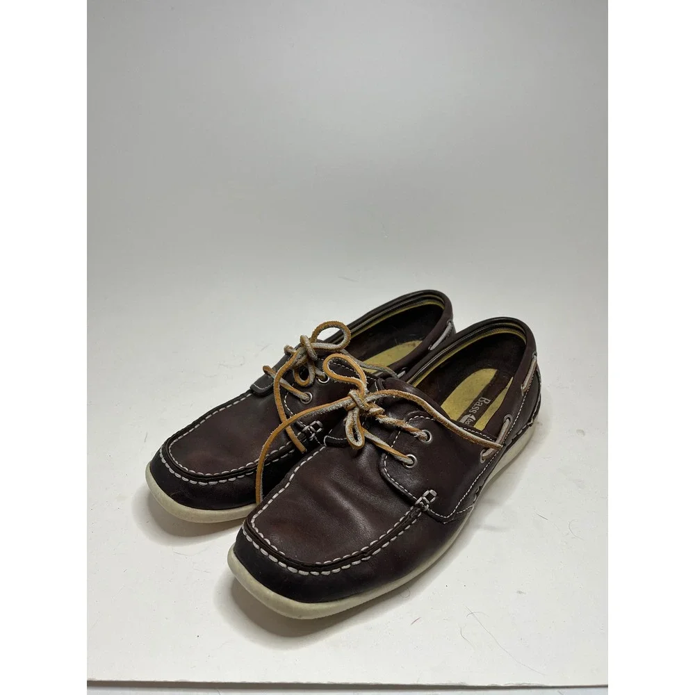 Bass Mens Boat Shoes 10M Brown Leather Boater Moc Toe Casual Lace Up  Two Eyelet